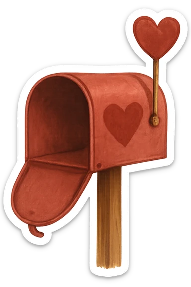 romantic mailbox with heart-shaped flag, no background sticker