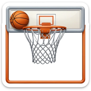 Cinematic Realistic image of a basketball hoop with a detailed metal rim and intricately woven net, captured in dynamic lighting that evokes the charged atmosphere of a competitive court sticker