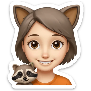 Racoon speaking with a person in cartoon emoji style friendly and calm sticker