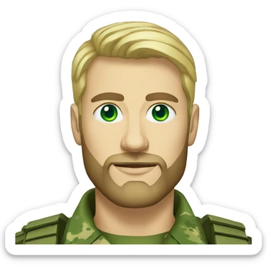 ukrainian military blonde man with a beard with green eyes with blue paint on the face  sticker