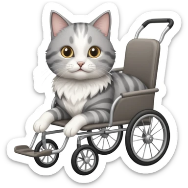 grey and white cat in a pet wheelchair sticker