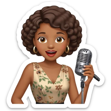Black jazz singer girl, vintage dress, microphone, joyful expression sticker