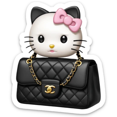 hello kitty wears in chanel with a black bag timelesemoji sticker