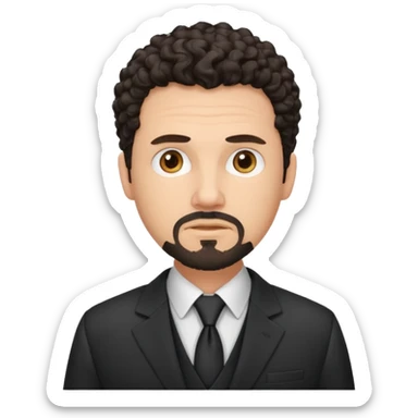 Create a white man with curly dark hair and Goatee lawer sticker