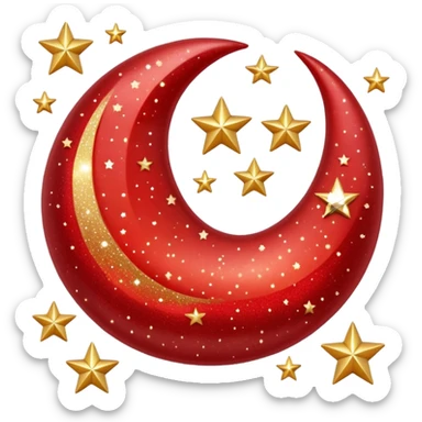 Beautiful sparkly glittery shiny pretty red crescent and stars scenery sticker