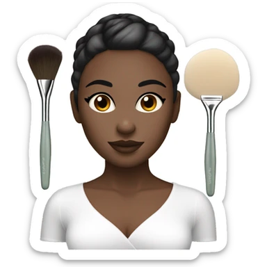 white girl with dark hair and bun apply spa facial mask all over face with brush sticker