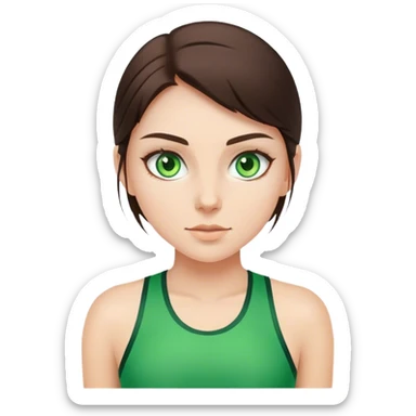 brunette girl with green eyes doing sports sticker