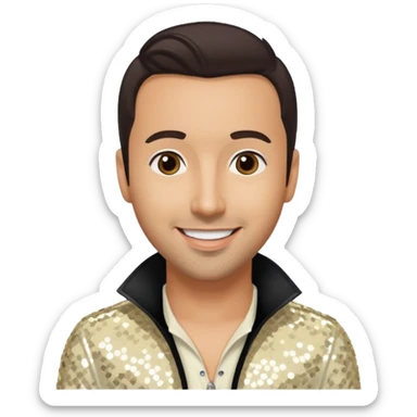 Howie Dorough from Backstreet Boys with dark brown hair, ivory sequin outfit sticker