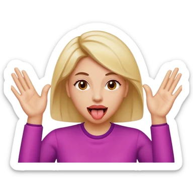 women with tongue out and both hands up by face  sticker
