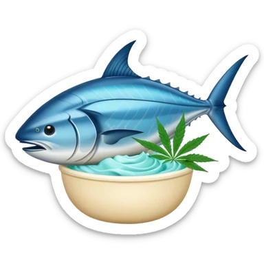 bluefin tuna in a gelato with cannabis leaf sticker