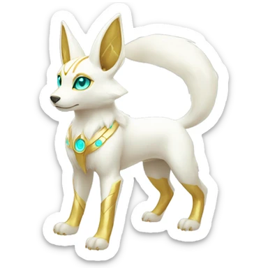 Shiny White Angelic Electric Albino Umbreon. cyan eyes and cyan markings. Golden Anubis-rings. full body sticker