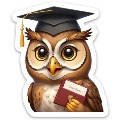 Owl smiling with graduation hat and diploma in claws sticker