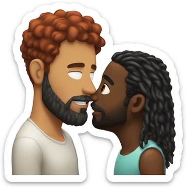 Man with red hair kisses black man with beard and short dreads  sticker
