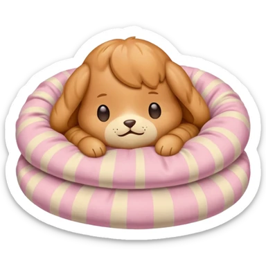 Caramel toy puddle sleeping inside a light pink and beige blanket sticker