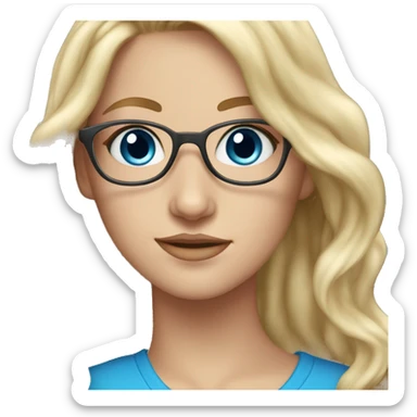 White Girl with wavy blonde long hair, blue eyes and glasses sticker