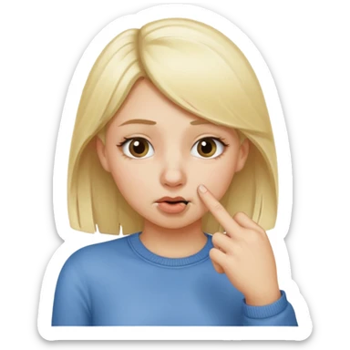 white blonde girl holding onto her nose with her index finger and thumb because something stinks  sticker