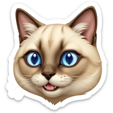 Cinematic Cute Yawning Siamese Cat Portrait Emoji, Head tilted slightly with a dramatic, wide-open yawn, sleek cream-colored fur with contrasting dark points on the ears, face, paws, and tail, piercing sapphire-blue eyes that are barely open, Simplified yet irresistibly adorable features, highly detailed, glowing with a soft, cozy glow, high shine, relaxed yet expressive, stylized with a touch of whimsy, bright and endearing, soft glowing outline, capturing the essence of a sleepy yet affectionate kitty, so drowsy it feels like it could stretch right out of the screen and curl up for a nap! sticker