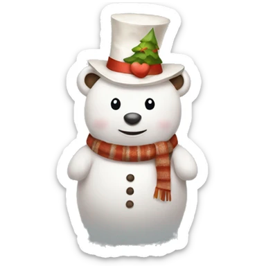 Snowman in a cute bear form wearing cute party hat sticker