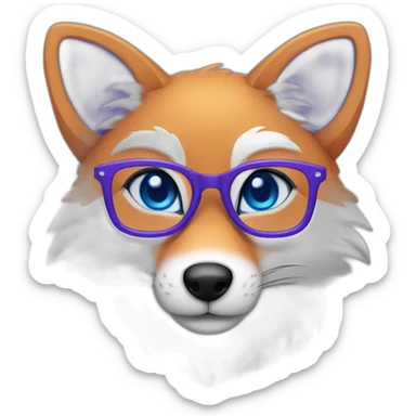 purple fox blue eyes glasses sticker