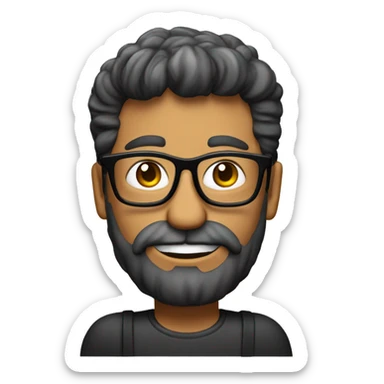 chico de 50 años calvo, con gafas de pasta negra, barba blanca con perilla sticker