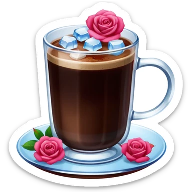 Turkish coffee with mini roses blue light and small size mini glas cup with ice cubs sticker