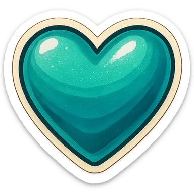 Change the glittery mint color heart with a shine to a glittery teal color heart with a shine, keeping the background transparent. sticker