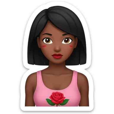 Black hair woman wearing rose top sticker