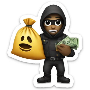 Robber emoji holding a bag with cash sticker