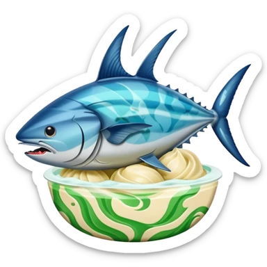 bluefin tuna in a gelato with cannabis leaf sticker