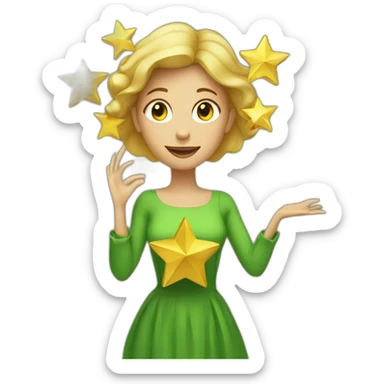 Green women holding three gold stars above head sticker