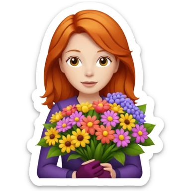 ginger hair woman with big bouquet of flowers sticker