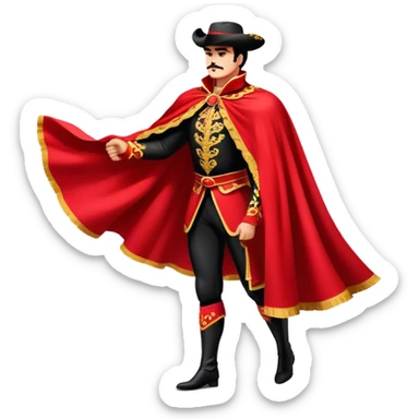 ​Cinematic Spanish Matador Holding a Red Cape, rendered with dynamic motion blur and vivid, high-contrast lighting, sticker