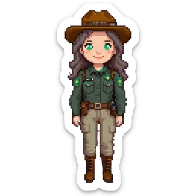 white woman park ranger with brown and gray hair sticker