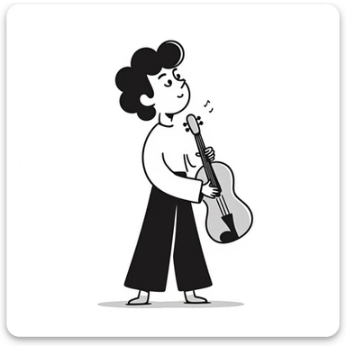 sad musician looking up with a pensive expression, thinking about music sticker