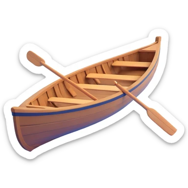 small wooden rowboat with oars floating on calm water sticker