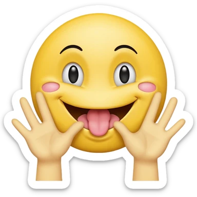 Hands spreading open while a smiley face with its tongue out is in the middle sticker