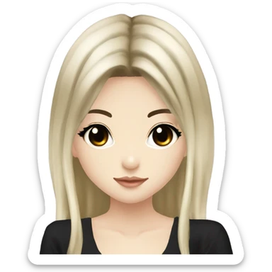 hime gyaru girl with LONG SILKY BLACK HAIR, with black satin halter top with chest, very pale skin and pretty brown monolid eyes sticker