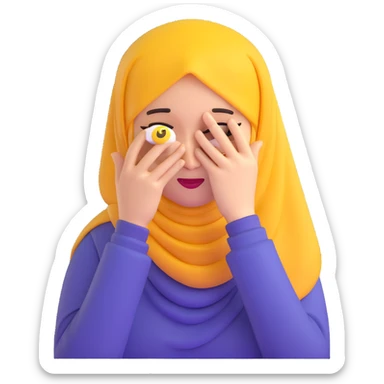 yellow emoji face with a hijab, facepalming gesture sticker