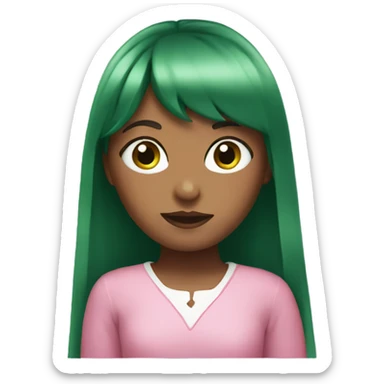 girl with long chocolate hair with bangs and green eyes in pink outfit sticker