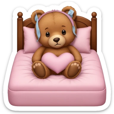 Brown Teddy bear sleeping in light pink bed sticker