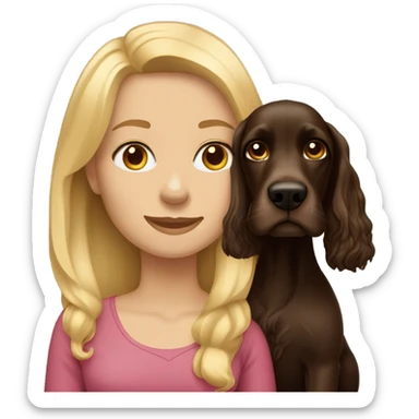 Women with blonde hair with a dark drown cocker spaniel  sticker