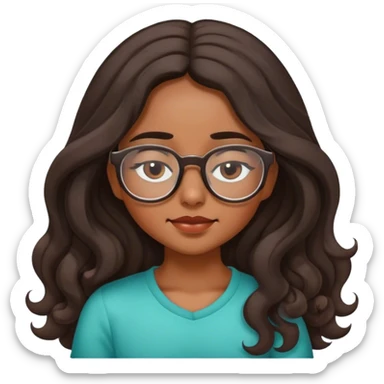 Mexican girl with long wavy hair and glasses playing with her eyes closed sticker