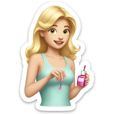 blond girl Putting Nail polish on sticker