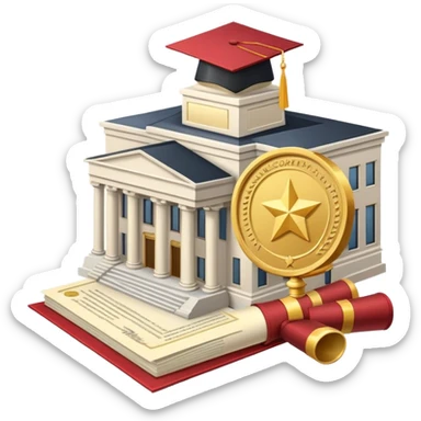 Government building with an official certificate or diploma document next to it sticker