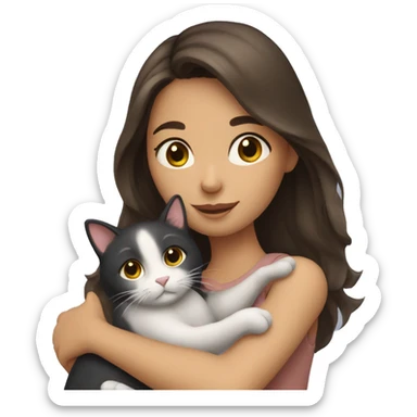 brunette girl hugging cat sticker