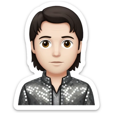 Charles Lee Ray with dark brown hair, grey sequin outfit  sticker