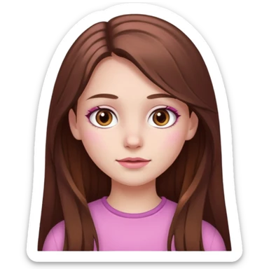 white skined girl with long brown hair and brown eyes and few pink highlights sticker