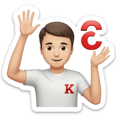 Charlie Kirk with a Charlie Chaplin mustache with a white freedom shirt while throwing up the letters c and k sticker