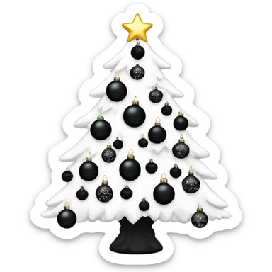 White Christmas tree decorated with black ornaments  sticker