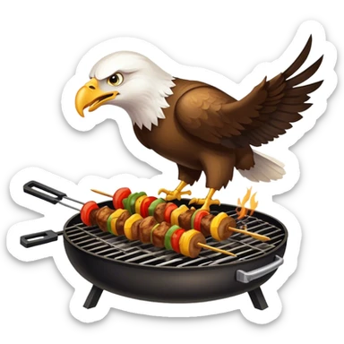 The eagle is grilling shashlik on the barbecue. sticker